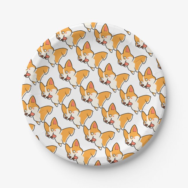 Plato De Papel Corgi feliz (Anverso)