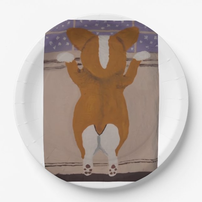 Plato De Papel Corgi looking out window (Anverso)