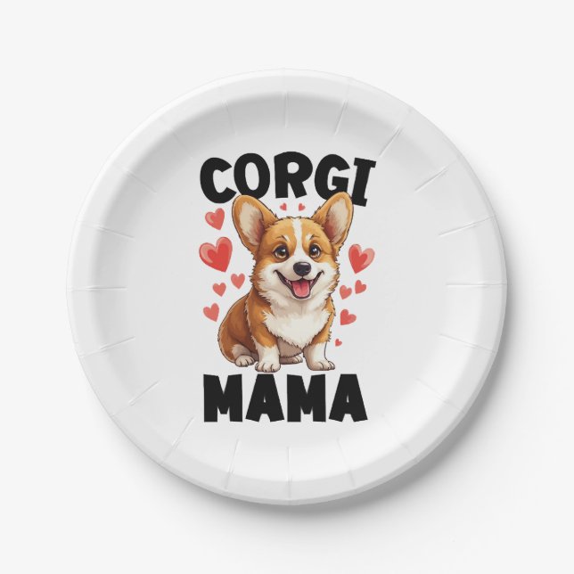 Plato De Papel Corgi Mom - Cute Corgi Mama (Anverso)