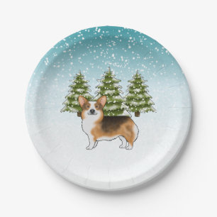 Plato De Papel Corgi Pembroke de cabeza roja Navidad de invierno