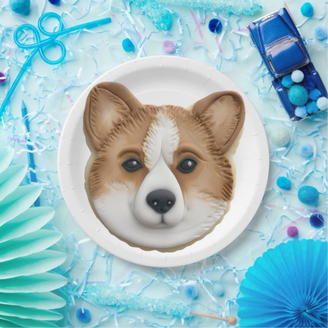 Plato De Papel Corgi Perro 3D Inspirado (Fiesta)