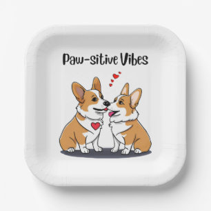 Plato De Papel Corgis Vibes enamorados