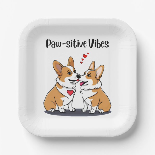 Plato De Papel Corgis Vibes enamorados (Anverso)