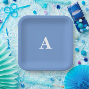 Plato De Papel Cornflower Blue Monogramas Baby Shower Cumpleaños