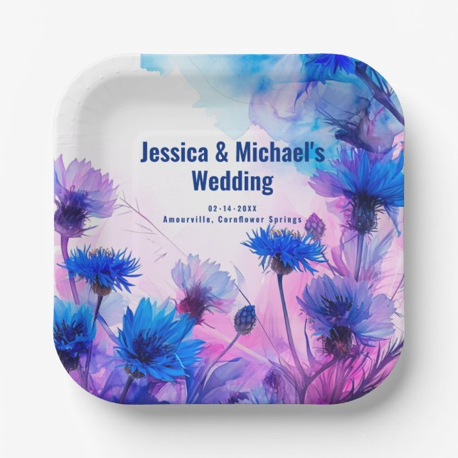 Plato De Papel 💍 Cornflowers y Lavender Elegance (Anverso)