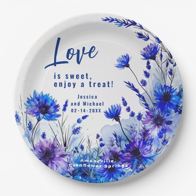 Plato De Papel 💍 Cornflowers y Lavender Elegance (Anverso)
