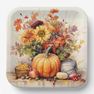 Plato De Papel Cornucopia de Colors: Foliage y Florals