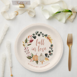 Plato De Papel Corona de calabaza para baby shower de enamorarse