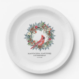 Plato De Papel Corona de cardenal rojo de fiesta de cumpleaños nú