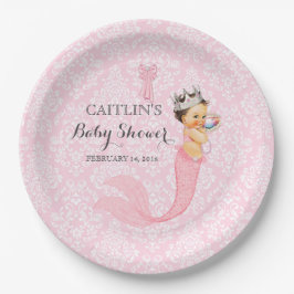 Plato De Papel Corona de Damasco de Princesa Sirena Niña