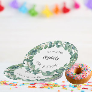 Plato De Papel Corona de eucalipto para baby shower