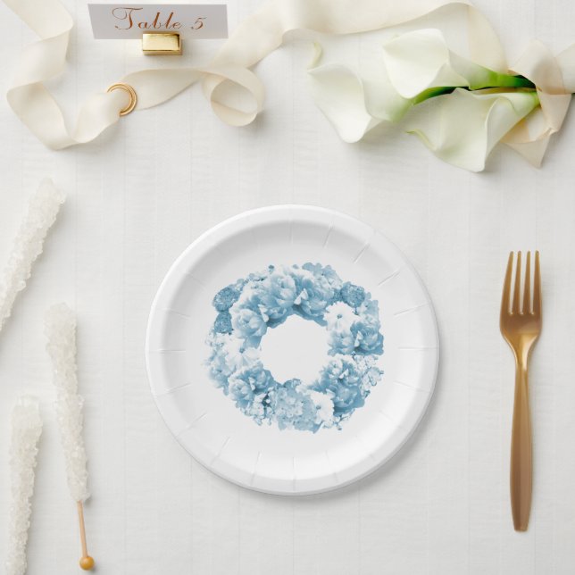 Plato De Papel Corona de flores azul para boda  (Boda)