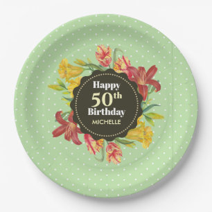 Plato De Papel Corona de flores brillantes de primavera para cump