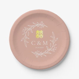 Plato De Papel Corona de hojas de rosa polvorienta boho para boda