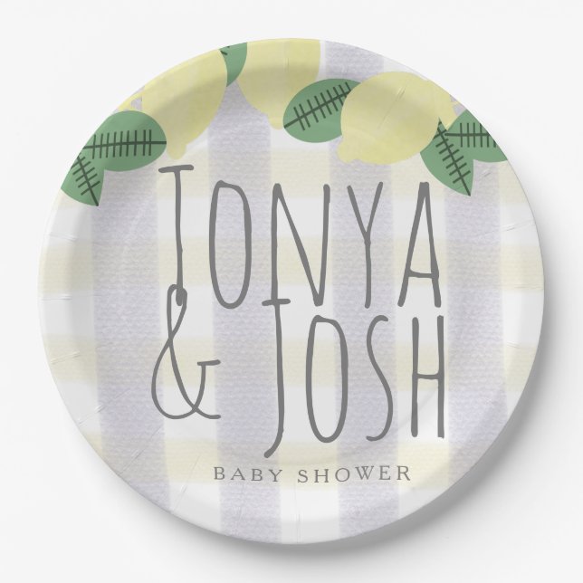 Plato De Papel Corona de limón moderna Citrus Amarillo Gris (Anverso)