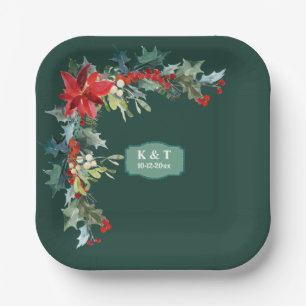 Plato De Papel Corona de muérdago personalizada de Navidad