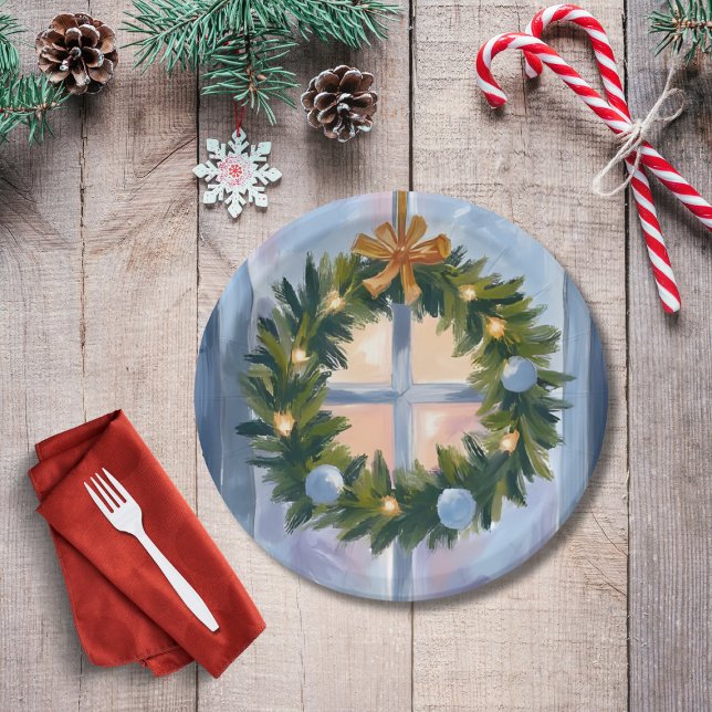 Plato De Papel Corona de Navidad Acuarela Navideña (Subido por el creador)