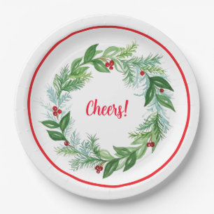 Plato De Papel Corona de Navidad con acuarela pintada a mano