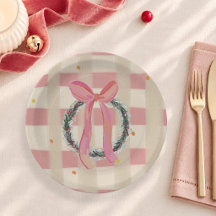 Corona de Navidad con lazo de gingham rosa