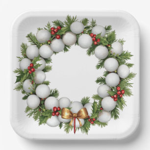 Plato De Papel Corona de Navidad de Golf con Corona de Bolas de G
