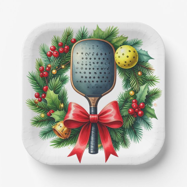Plato De Papel Corona de Navidad de Pickleball (Anverso)
