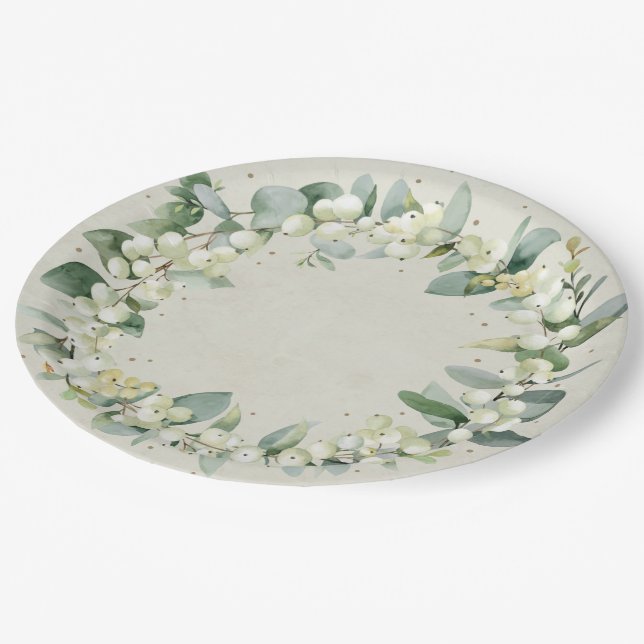 Plato De Papel Corona de Navidad de Snowberry Fiesta Navideña (Angular)