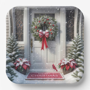 Plato De Papel Corona de Navidad en la puerta de la casa