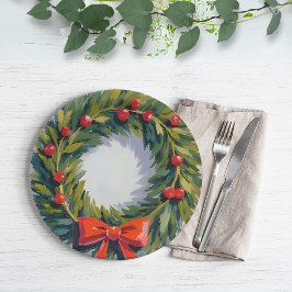 Plato De Papel Corona de Navidad Fiesta Navideña Pintada
