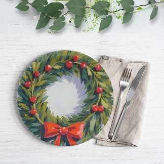 Plato De Papel Corona de Navidad Fiesta Navideña Pintada