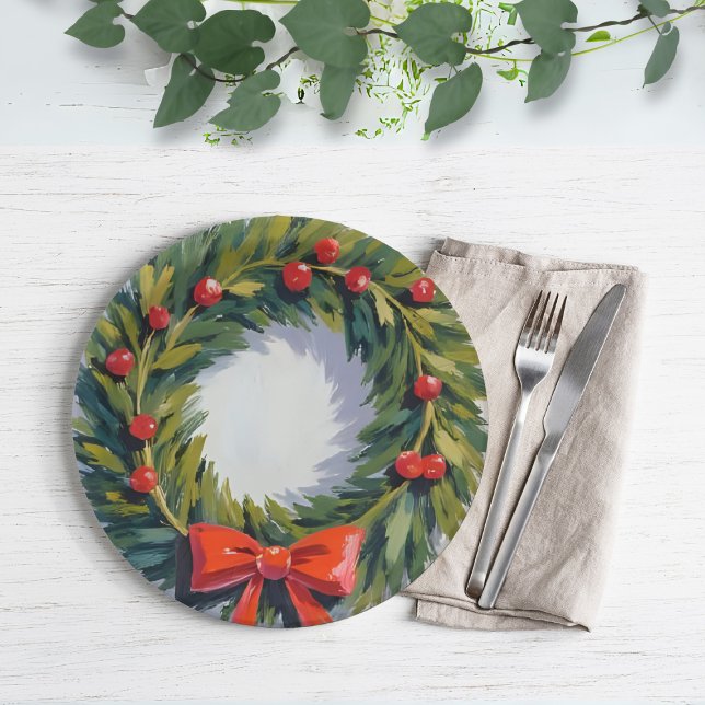 Plato De Papel Corona de Navidad Fiesta Navideña Pintada (Subido por el creador)