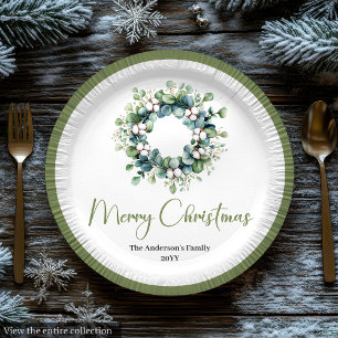 Plato De Papel Corona de Navidad Moderna Boho en Estilo Botánico