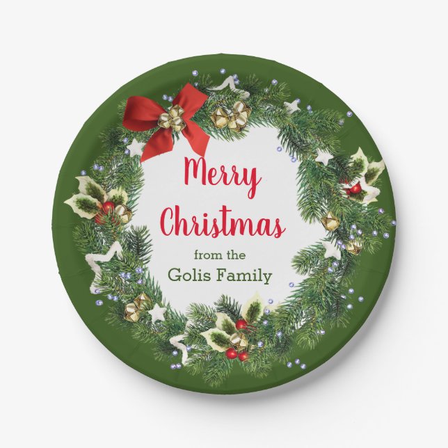 Plato De Papel Corona de Navidad personalizada Fiesta de Navidad (Anverso)