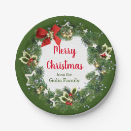 Plato De Papel Corona de Navidad personalizada para fiesta de Nav