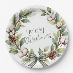Plato De Papel Corona de Navidad Rústica