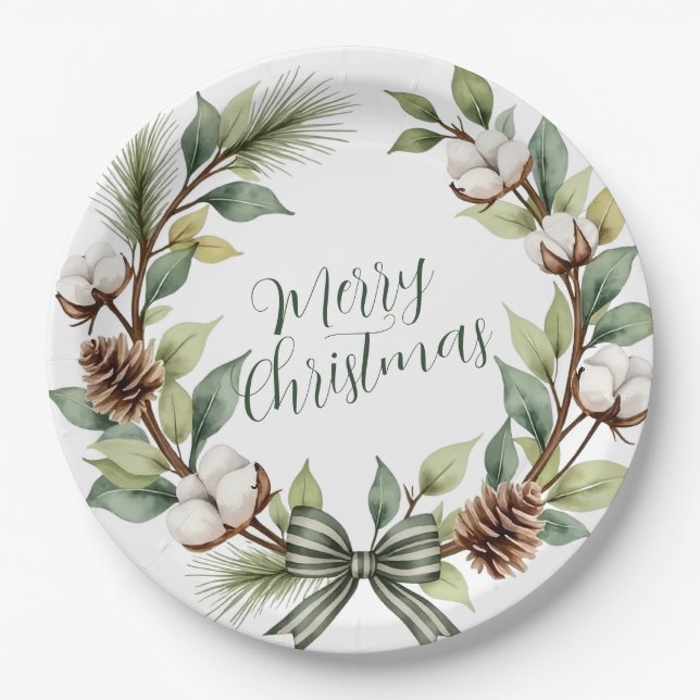 Plato De Papel Corona de Navidad Rústica (Anverso)