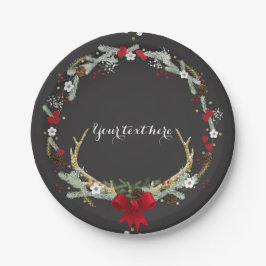 Plato De Papel Corona de Navidad Rústica con Cuerno Fiesta Navide