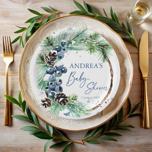 Plato De Papel Corona de piñas para baby shower de invierno con m