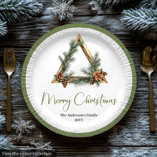 Plato De Papel Corona de pino escandinavo boho elegante navideño