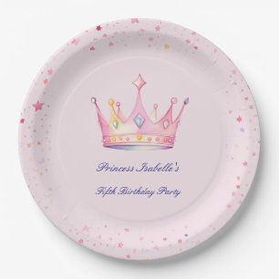 Plato De Papel Corona de princesa Rosa pastel Cumpleaños niña
