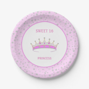 Plato De Papel Corona de Princesa Sweet 16 & Confeti de Estrellas
