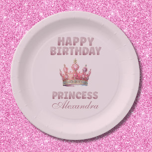 Plato De Papel Corona de purpurina rosa princesa cuento de hadas