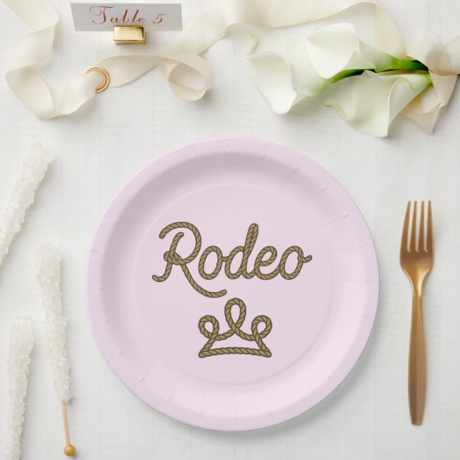Plato De Papel Corona de vaquera princesa country western rosa (Boda)