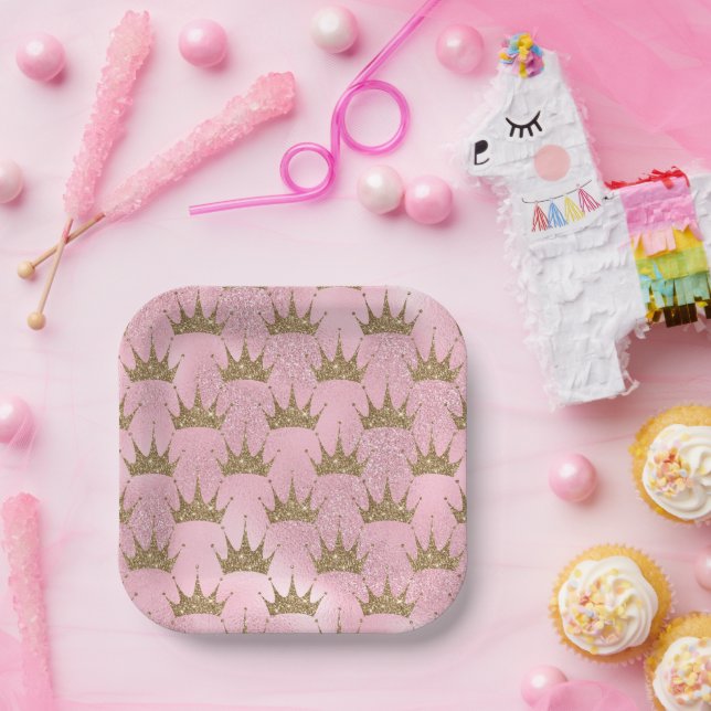 Plato De Papel Corona dorada (Fiesta)