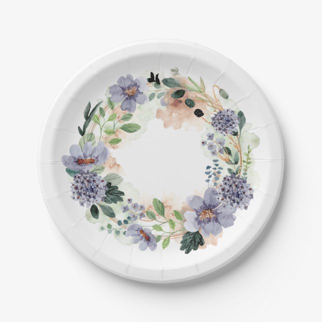 Plato De Papel Corona floral acuarela (Anverso)