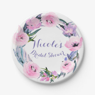 Plato De Papel Corona floral acuarela elegante ducha de novia
