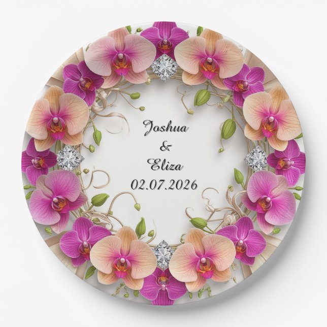 Plato De Papel Corona floral de boda (Anverso)