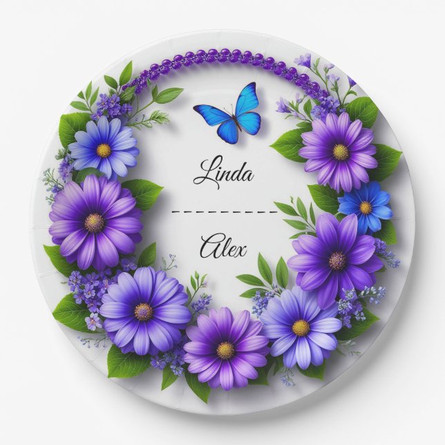 Plato De Papel Corona floral de boda (Anverso)