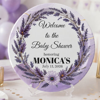 Plato De Papel Corona floral de lavanda púrpura para baby shower