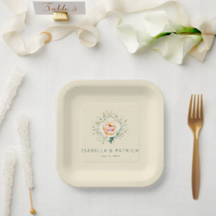 Plato De Papel Corona floral de melocotón romántico
