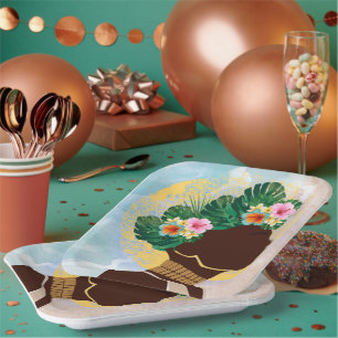 Plato De Papel Corona floral de mujer afroamericana